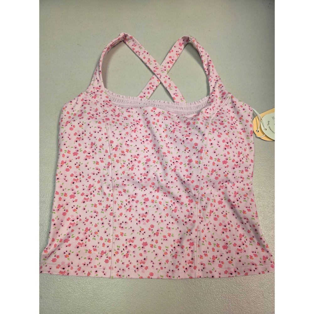 Blogilates Princess Tank Pink Floral Print Active Top Built in Bra Medium